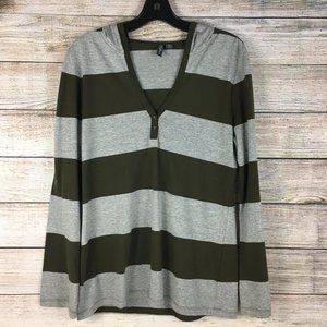 Madison Hooded Long Sleeve Striped Pullover Tee Shirt